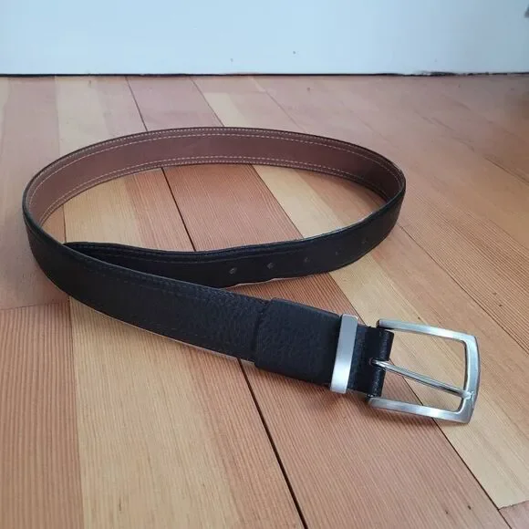 Nike black pebbled leather belt silver buckle preppy everyday neutral - Picture 1 of 10